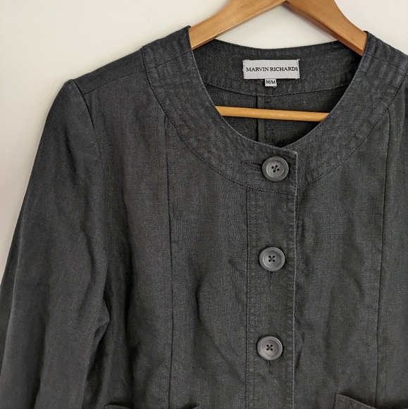 Marvin Richards Linen Button Up Jacket Black Size Medium - Picture 2 of 6